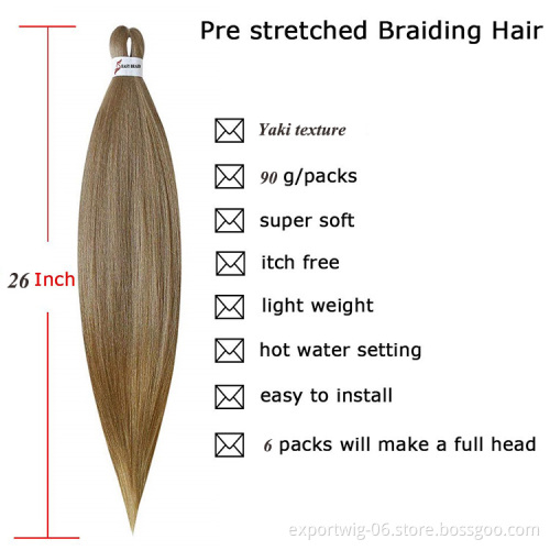 Pre-stretched Braiding Hair Yaki Texture Synthetic Fiber Ombre Color Hot Water Setting 26inch Easy Braid Hair Extensions